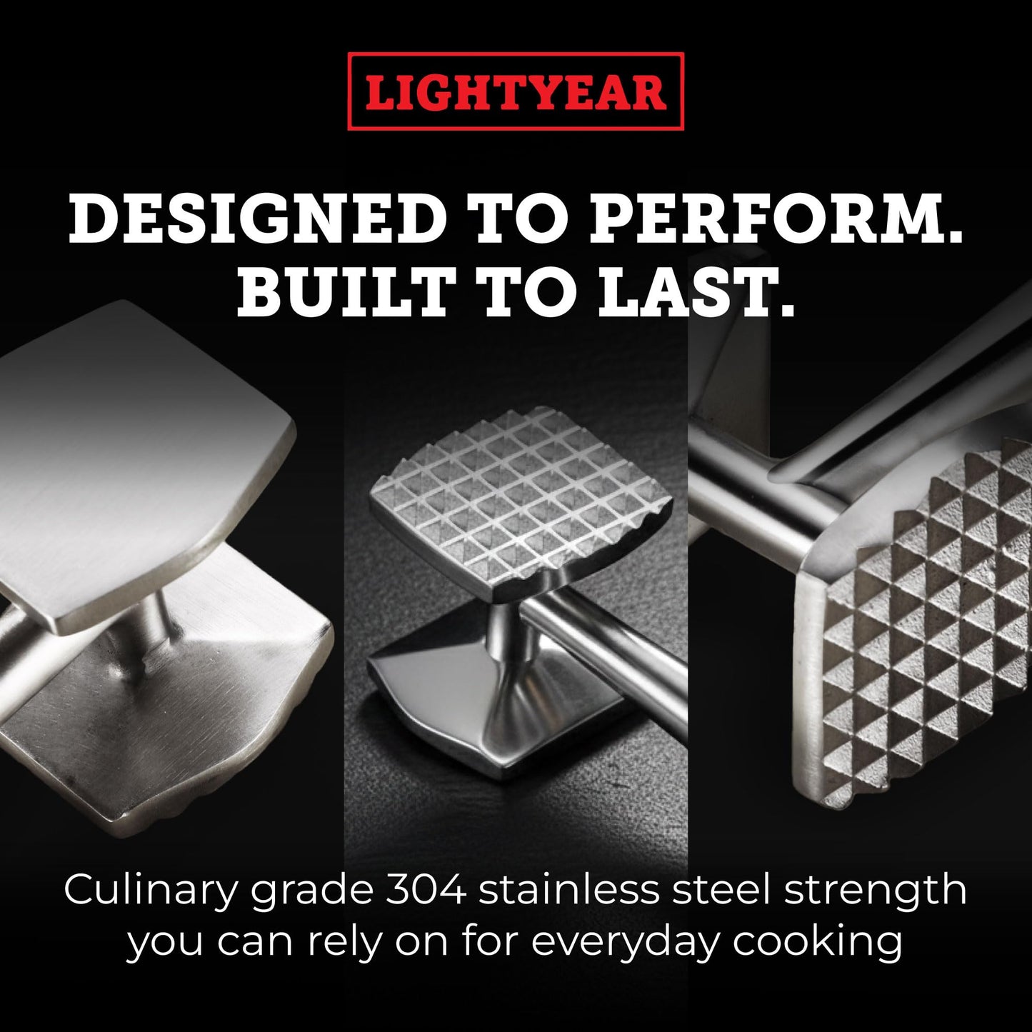 Lightyear Meat Hammer 304 Stainless Steel Meat Tenderizer Tool, Kitchen Mallet for Cooking, Ice Cracking, Shellfish Prep, Crush Spices and Nuts with Ease - All Metal Food Hammer for Daily Use