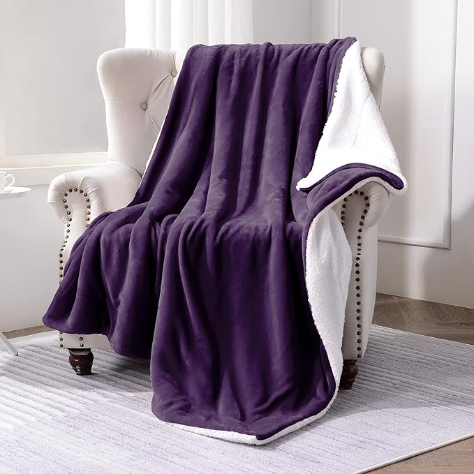 SOCHOW Sherpa Fleece Throw Blanket, Double-Sided Super Soft Luxurious Plush Blanket Twin Size, Aubergine 60inch X80''