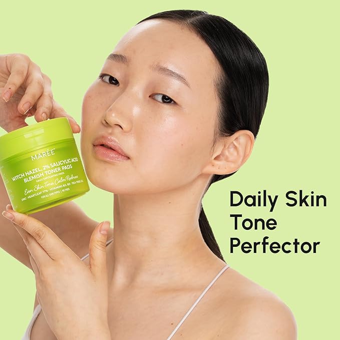 MAREE Blemish Toner Polishes - Daily Facial Radiance Toner Polishes - Witch Hazel Acne Face Toning Pads - Acne Skin Care with BHA Salicylic Acid - Cleansing Pad for Face - Blemish Clearing Wipes