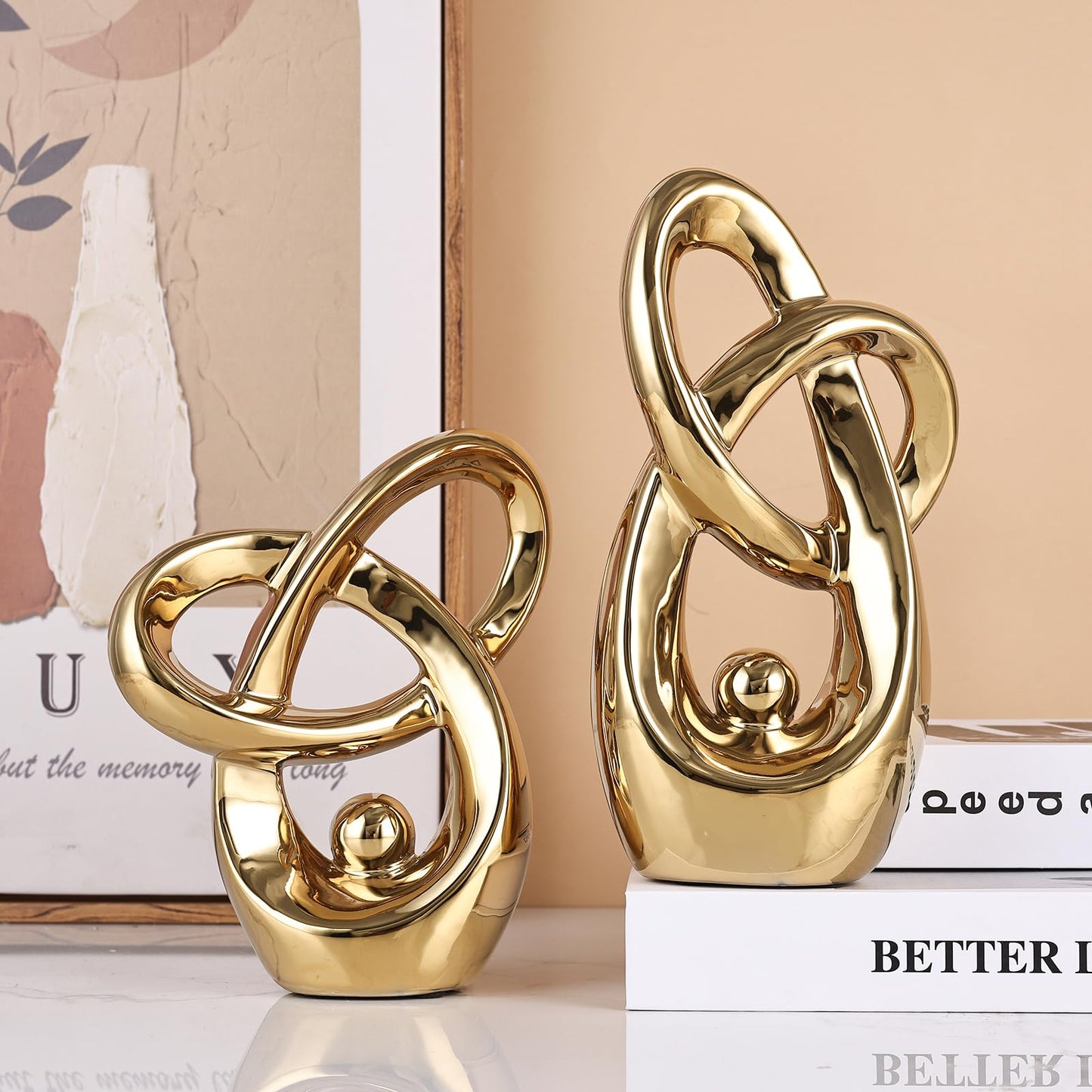GAOSHENG Gold Modern Abstract Art Home Decor Accent,Statues Coffee Table Decor for Living Room,Table Centerpieces for Dining Room,Ceramic Sculptures and Gold Knick Knacks for TV Stand Decor