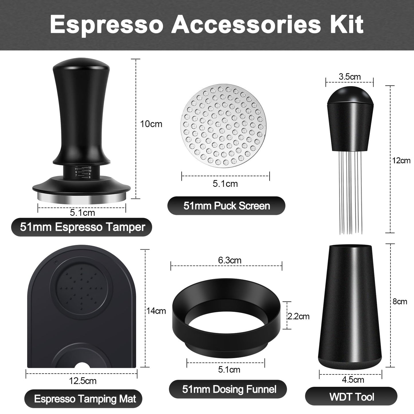 Fosinsee Espresso Accessories Kit 51mm, Coffee Tamper Set with Espresso Tamper, WDT Tool, Espresso Tamper Mat, Espresso Dosing Funnel, Puck Screen, Espresso Tools for 51mm Coffee Machine Accessories