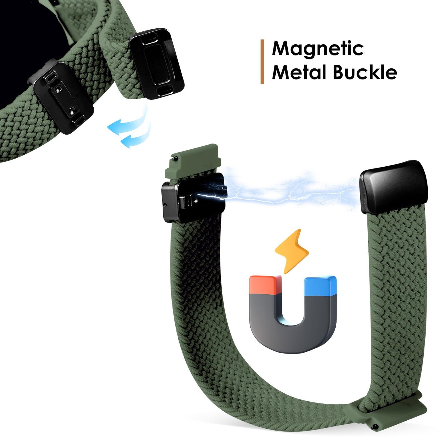 SIMYYO Nylon Magnetic Bands Quick Release Braided Nylon Watch Bands Stretchy Sport Replacement Strap for Men and Women 18mm 19mm 20mm 22mm