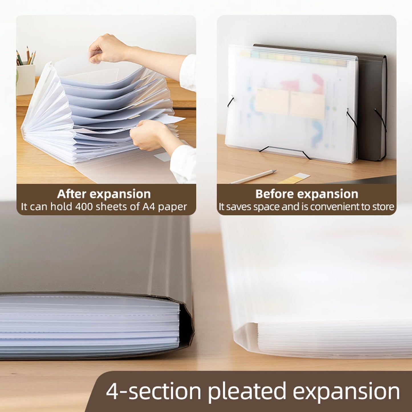 Expanding File Folder with Tabs, 13 Pockets File Organizer Accordion File Holder ，with Elastic Buckles Closure, A4 Paper Document Organizer for Home School Office (1, Transparent White)