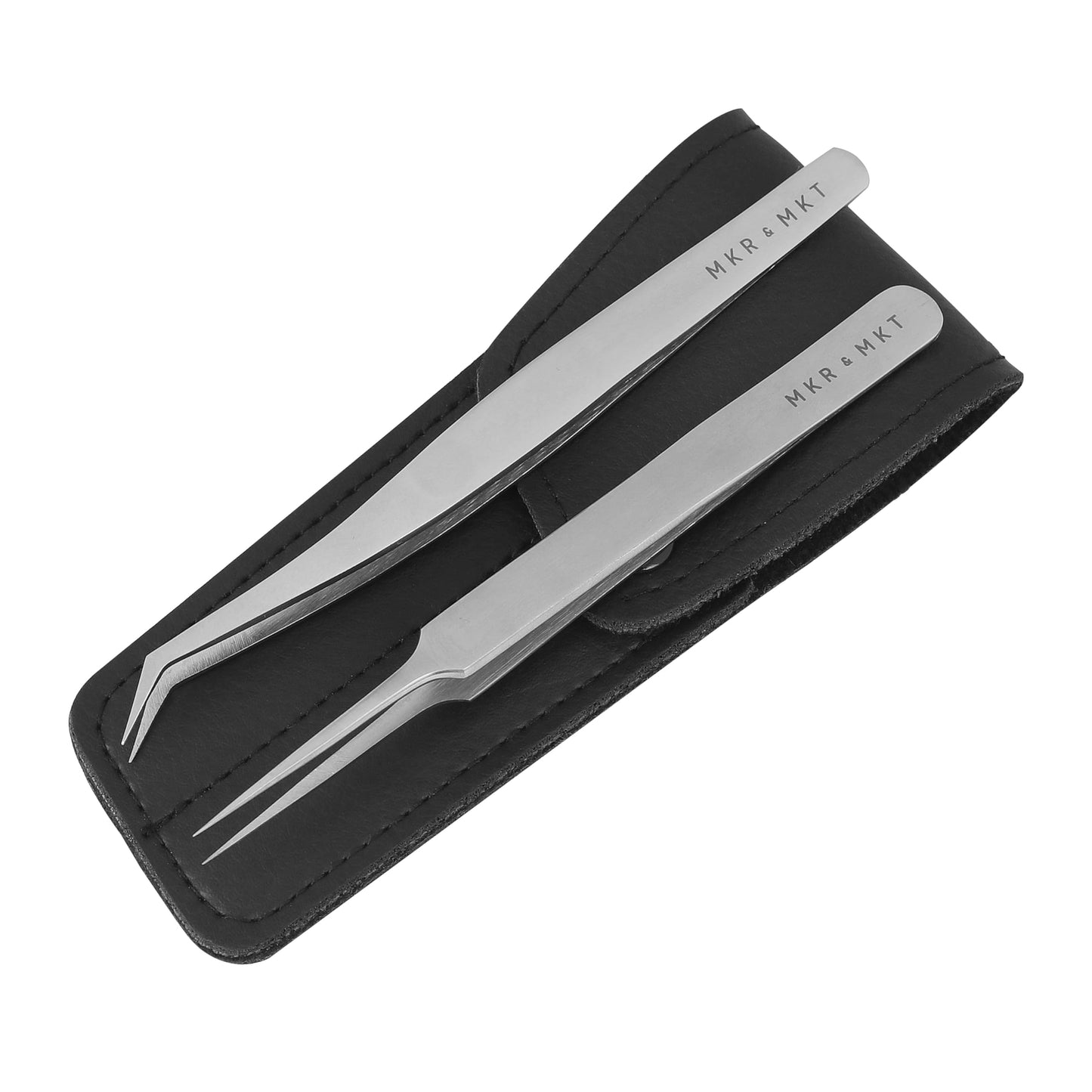Small Precision Tweezers 4.5 Inch Set of 2 Kit - Mini Angled and Fine Needlepoint Tips with Pouch Sleeve for Embroidery, Jewelery, Beading, Thread, Knitting, Sewing, Arts & Craft (Satin)