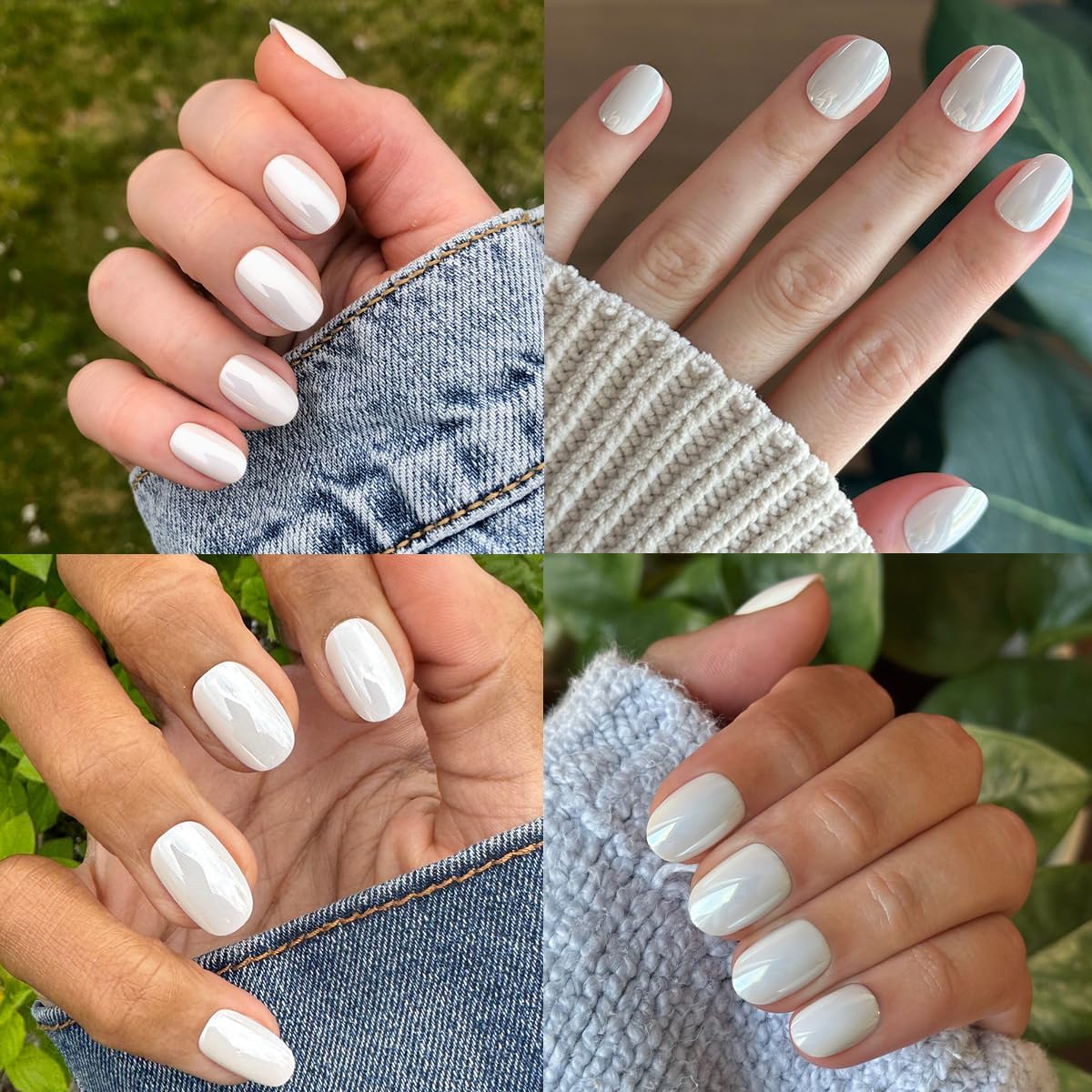 Olive & June Instant Mani Press-On Nails (Glue) | 42 Fake Nails, 21 Sizes | Non-Toxic Long-Lasting Recycled Materials Realistic Look | Salon-Quality at Home | Extra Short, Round | White Chrome