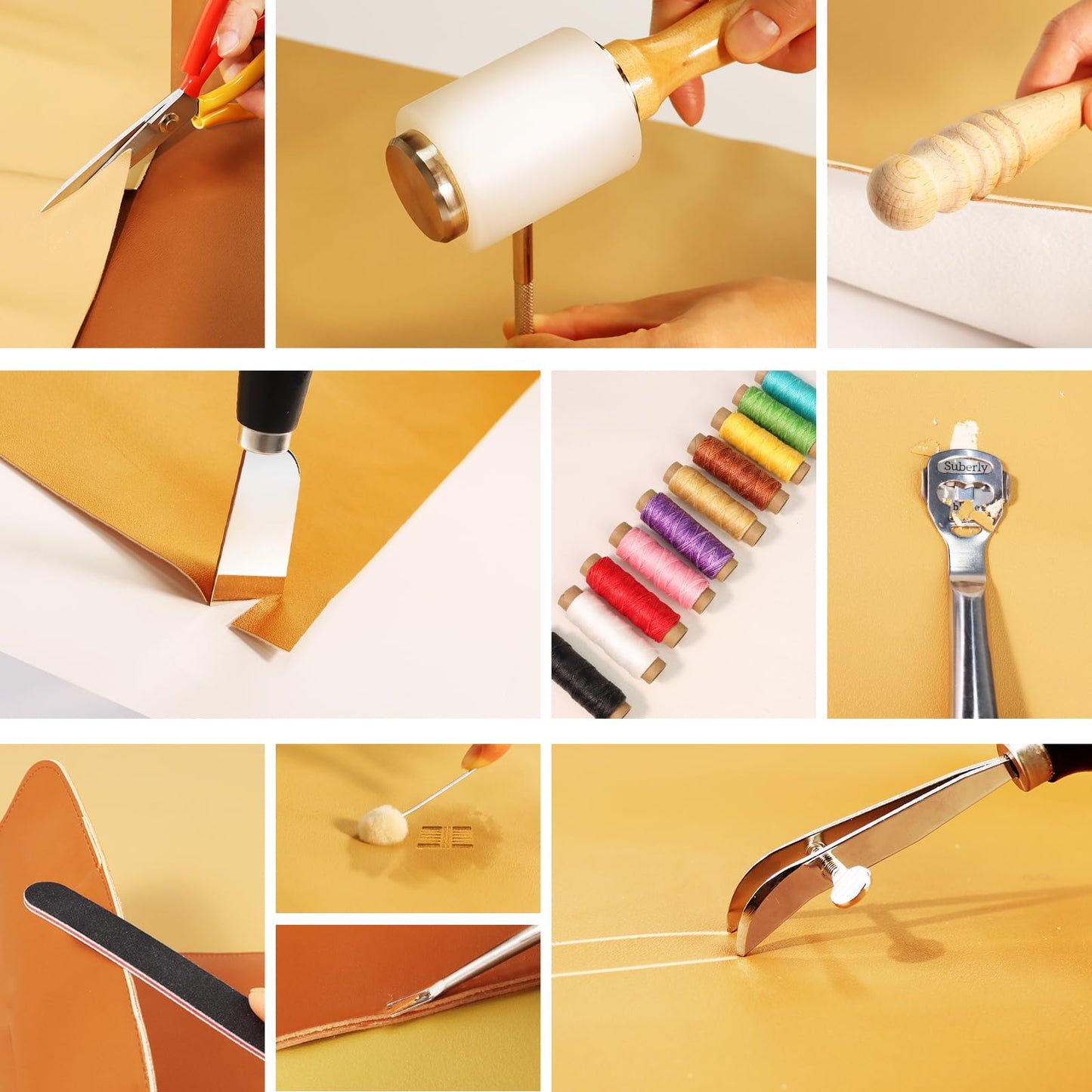 Leather Working Tools Craft Kit for Carving Stamping Sewing Punching Cutting with Storage Bag Professional Leather Tooling kit for DIY Crafting