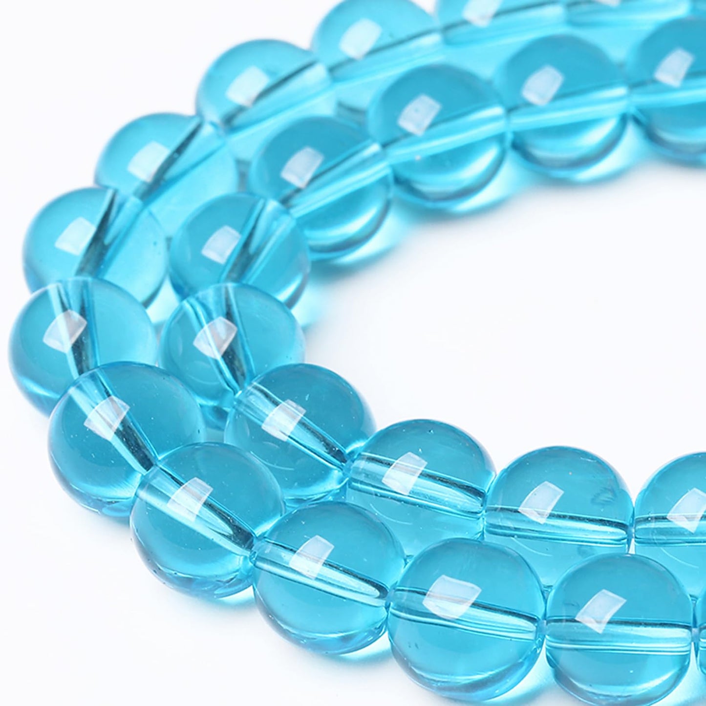 10MM Lake Blue Glass Beads Natural Gemstone Round Loose Stone Beads for Jewelry and Bracelets Making 72pcs 2 Strands 32"