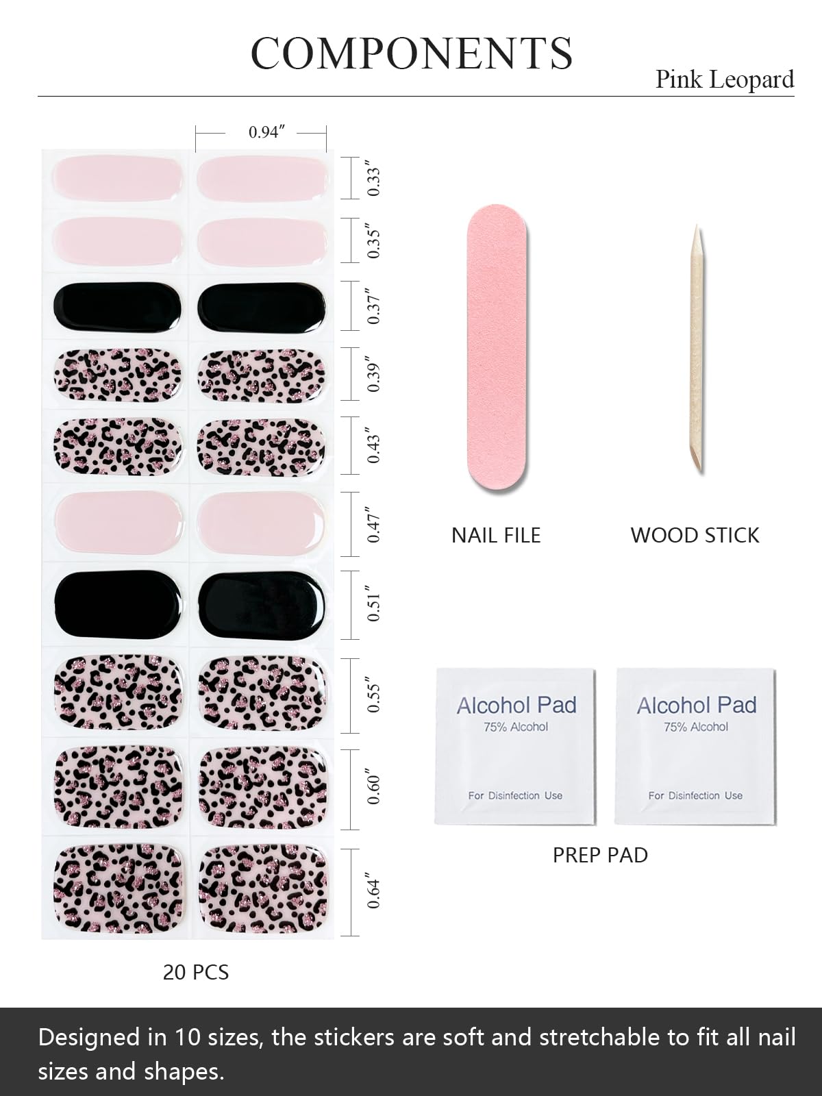 AutyaMee Semi Cured Gel Nail Strips (Pink Leopard), Purple, 20 Pcs Gel Nail Wraps, Stickers, Salon Quality, Long Lasting, Works with Any UV Lamps