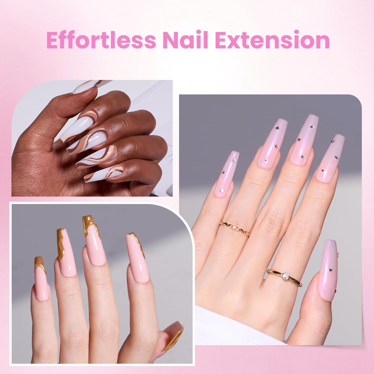 Beetles Tipex Lite Pre-Built Instant Apex Gel Nail Tips, Coffin Long, 256pcs Value Pack, 16 Sizes, Flat-Nail Friendly Acrylic Tips for Natural Nail Beds, Easy for Beginner DIY