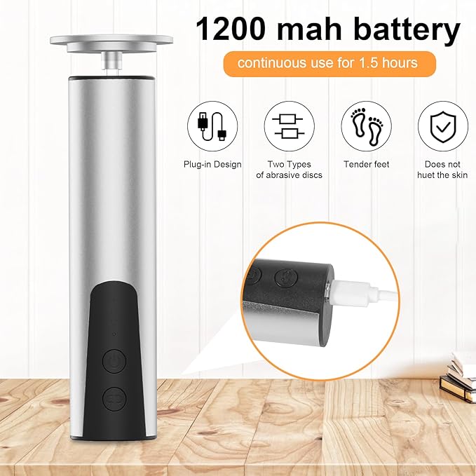 ele ELEOPTION Electric Callus Remover for Feet Electric Foot File Nail Grinder 6 Speed Adjustable Rechargeable Professional Foot Sander Pedicure Tool for Feet Dry Dead Skin Silver