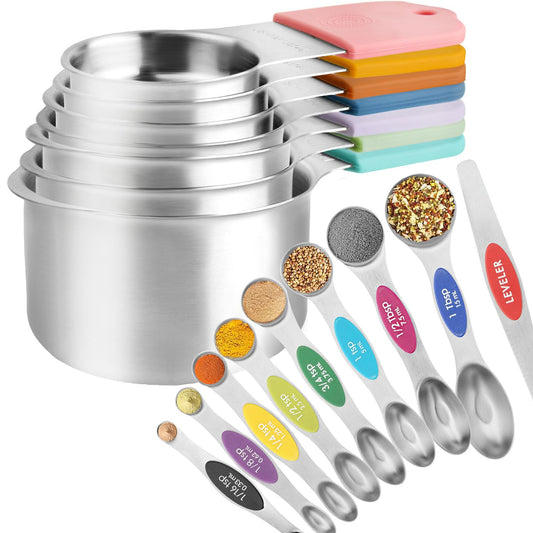 16 Pcs Magnetic Measuring Cups and Spoons Set,Stackable Metal Measure Cup for Measuring Dry and Liquid Ingredients,Kitchen Dry Food, Cooking Baking Measurements