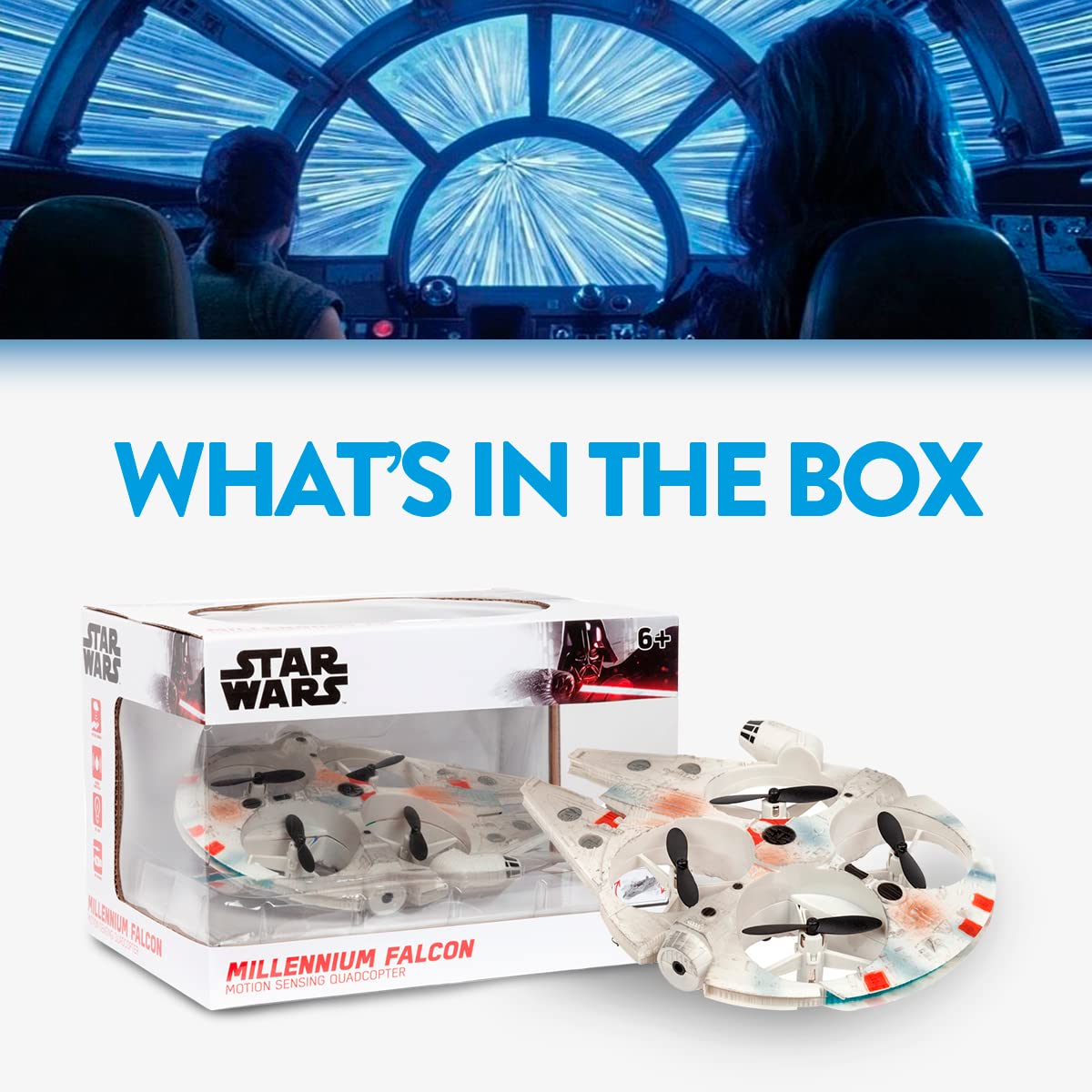 Star Wars Millennium Falcon Motion Sensor UFO Drone - Hand Controlled Hover Quadcopter with Flip Stunt Mode and Obstacle Avoidance - Officially Licensed Star Wars Toy for Kids 6+