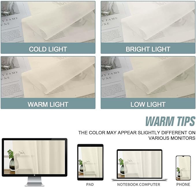 Cream Sheer Curtains 90 Inches Long 2 Panels, Light Filtering Solid Sheer Curtains for Bedroom Living Room, Lightweight Soft Airy Window Voile Sheer Drapes, Dual Rod Pocket, 2x42Wx90L Inches