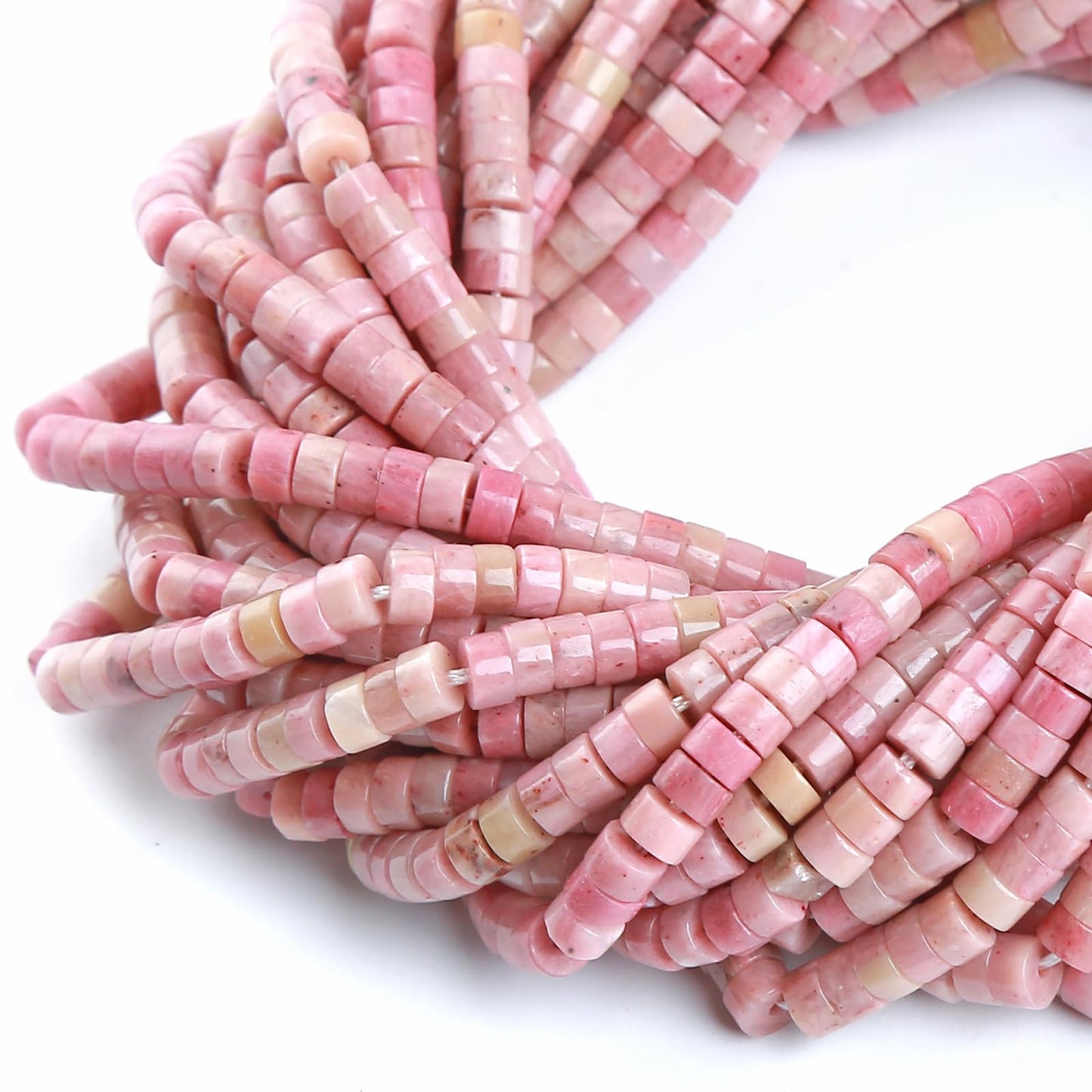 150pcs 2x4mm Natural Rhodochrosite Tube Shape Beads Loose Flat Round Cylinder Flat Spacer Green Stone Beads for Bracelet Earrings Jewelry Making