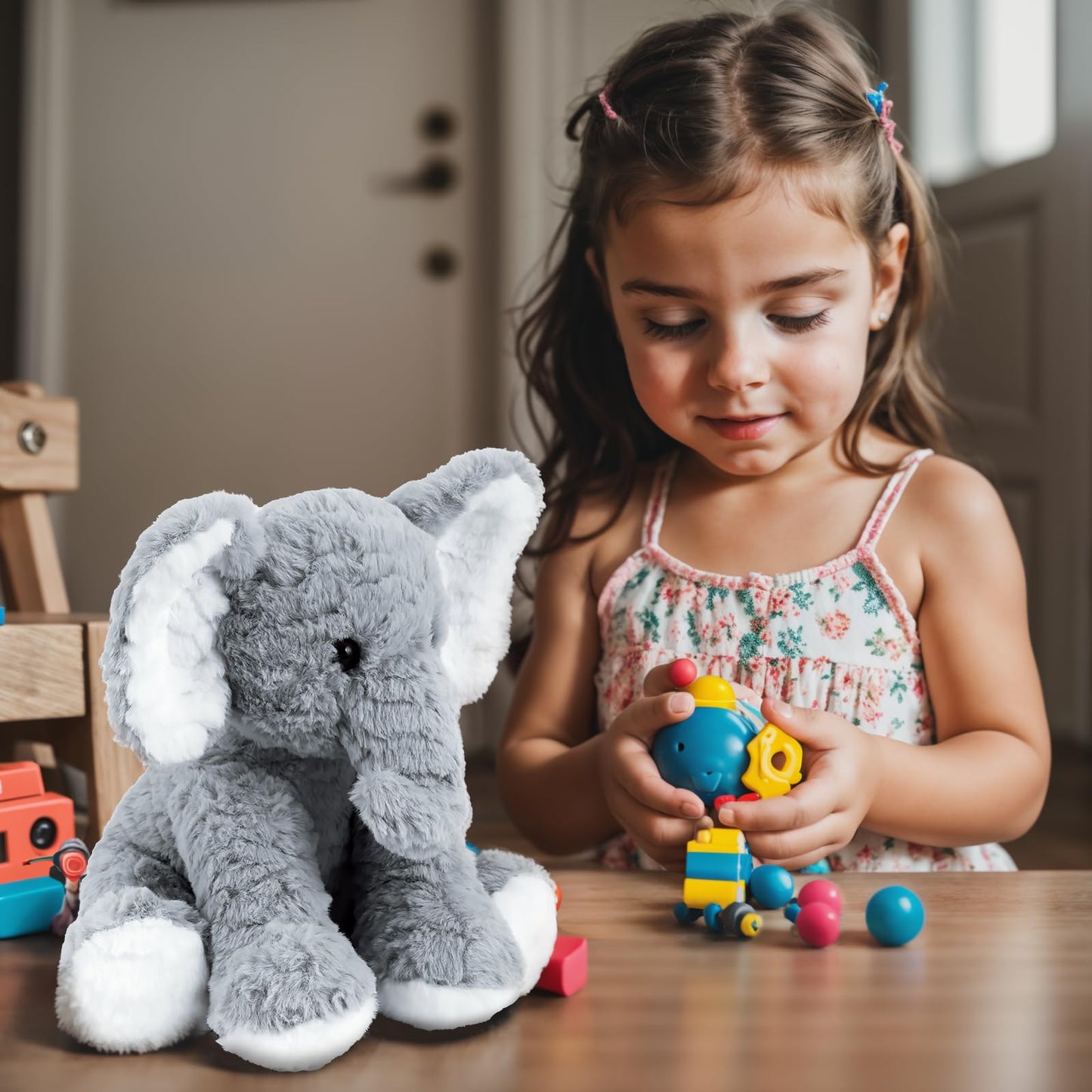 Mikee Fluffie Elephant Stuffed Animals Soft Plush Toy for Baby Girls Boys,12" Grey Soft Small Stuffed Elephant Huggable Gifts for Birthday