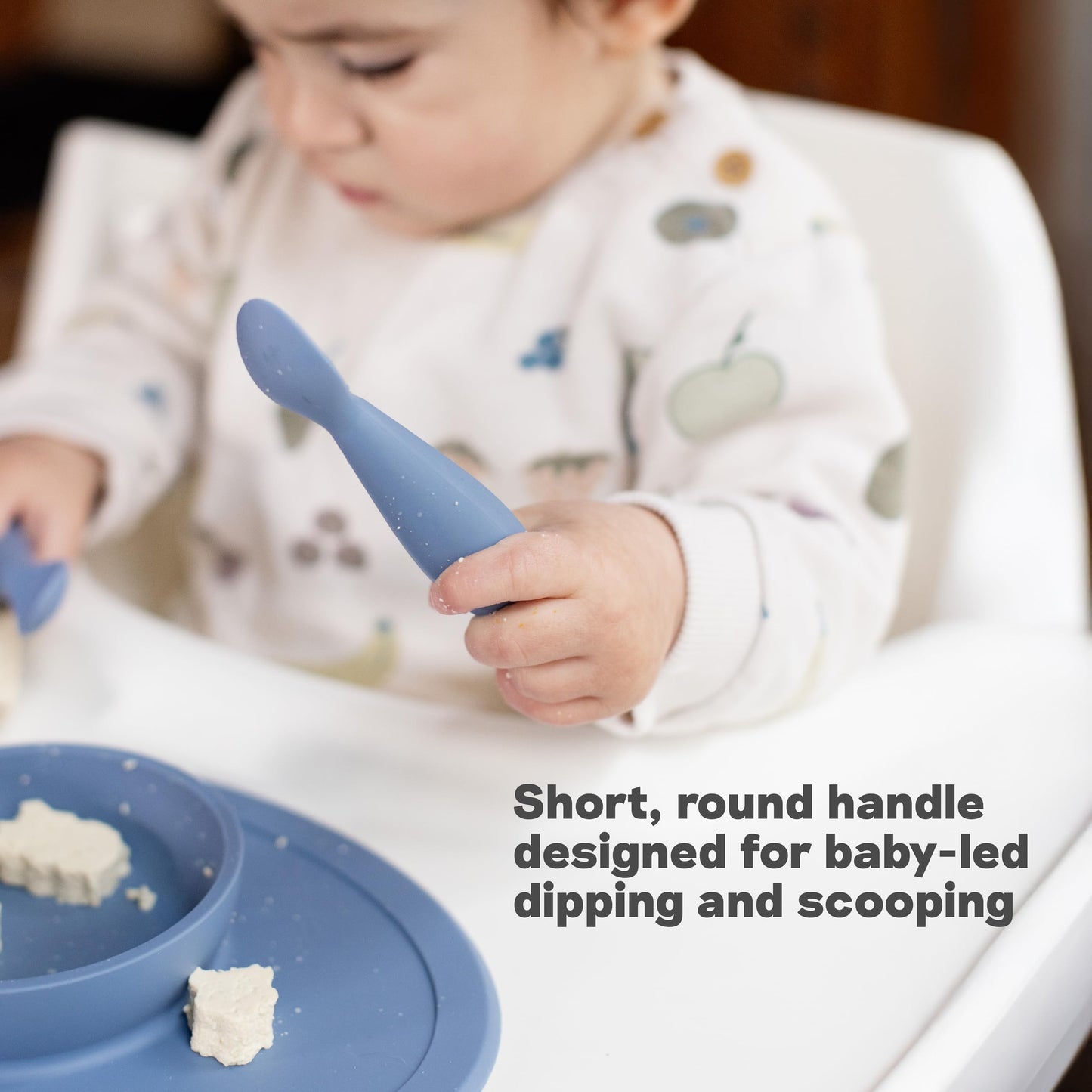ezpz Tiny Spoon (2 Pack in Blue) - 6 Months+ - 100% Silicone Spoon for Baby Led Weaning + Purees - Designed by a Pediatric Feeding Specialist - Shower Essentials & Gifts