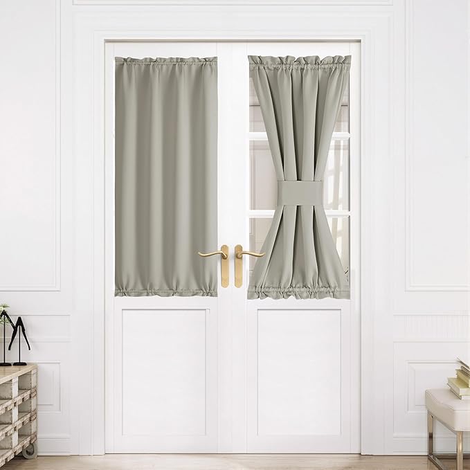 NICETOWN Blackout Door Curtain – Thermal Insulated Blackout Window Cover for French & Front Doors with Adjustable Tieback, Room Darkening Shade for Privacy, Natural, W30 x L50, 1 Panel