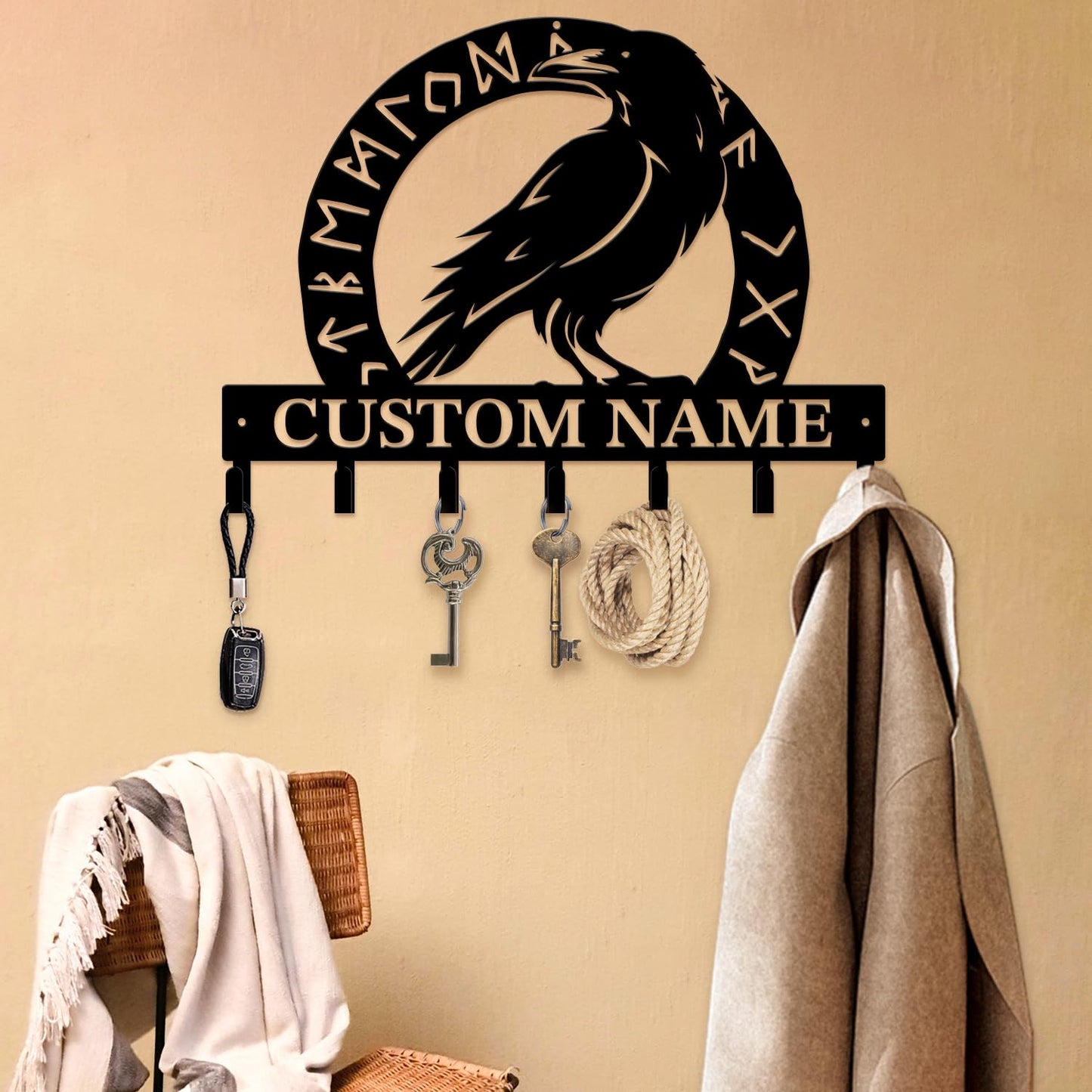 peanut case Custom Name Vikings Metal Art Keys Hooks, Wall Home Storage Decorative Key Holder Hooks (Style C, 15x11x1 inches, 1 Count)