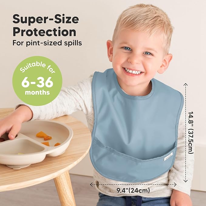 KeaBabies 3-Pack Waterproof Baby Bibs for Eating - Lightweight Toddler Feeding Bibs with Large Food Catcher, Mess Proof, Food-Grade Baby Eating Essentials, Easy to Put On & Clean (Ocean)