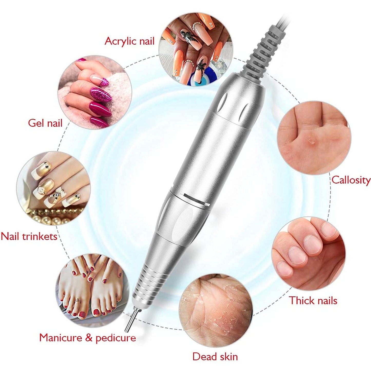 Electric Nail Drill Pen Handle, Handpiece Manicure & Pedicure Polish Machine, Handpiece for Nail Drill Machine Part Manicure Pedicure Nail Art Tool, Interface for Dc5521 Model