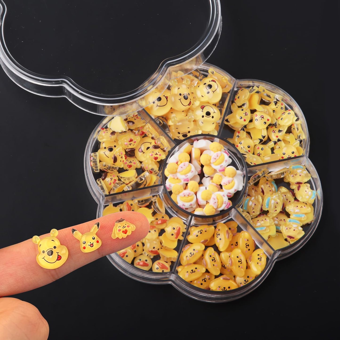 140 Pcs Kawaii 3D Flatback Cartoon Yellow Series Charms for Nail Acrylic Slime Resin DIY Nail Art Decorations, Hair Clips and Phone Cases