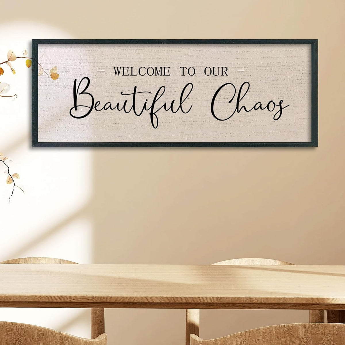 comurdyo Welcome To Our Beautiful Chaos Wall Decor Art 40"X15" for Home Entryway Sign Large Wood Framed Wall Hanging (Black)