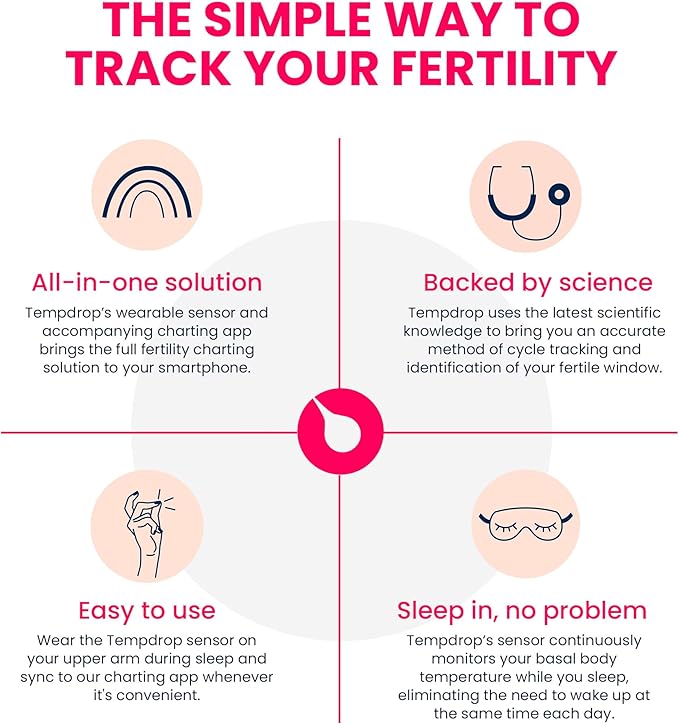 Tempdrop Fertility and Ovulation Digital Thermometer Tracker – Wearable Basal Body Temperature (BBT) Monitoring Sensor and Fertility Charting App Includes Comfortable Armband (S/M – 8.5-15.5 inch)