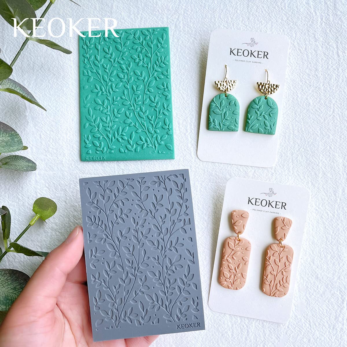 Keoker Polymer Clay Texture Sheets, Clay Texture Mat for Making Earrings Jewerly, Polymer Clay Earrings Tools (No. 7-8)