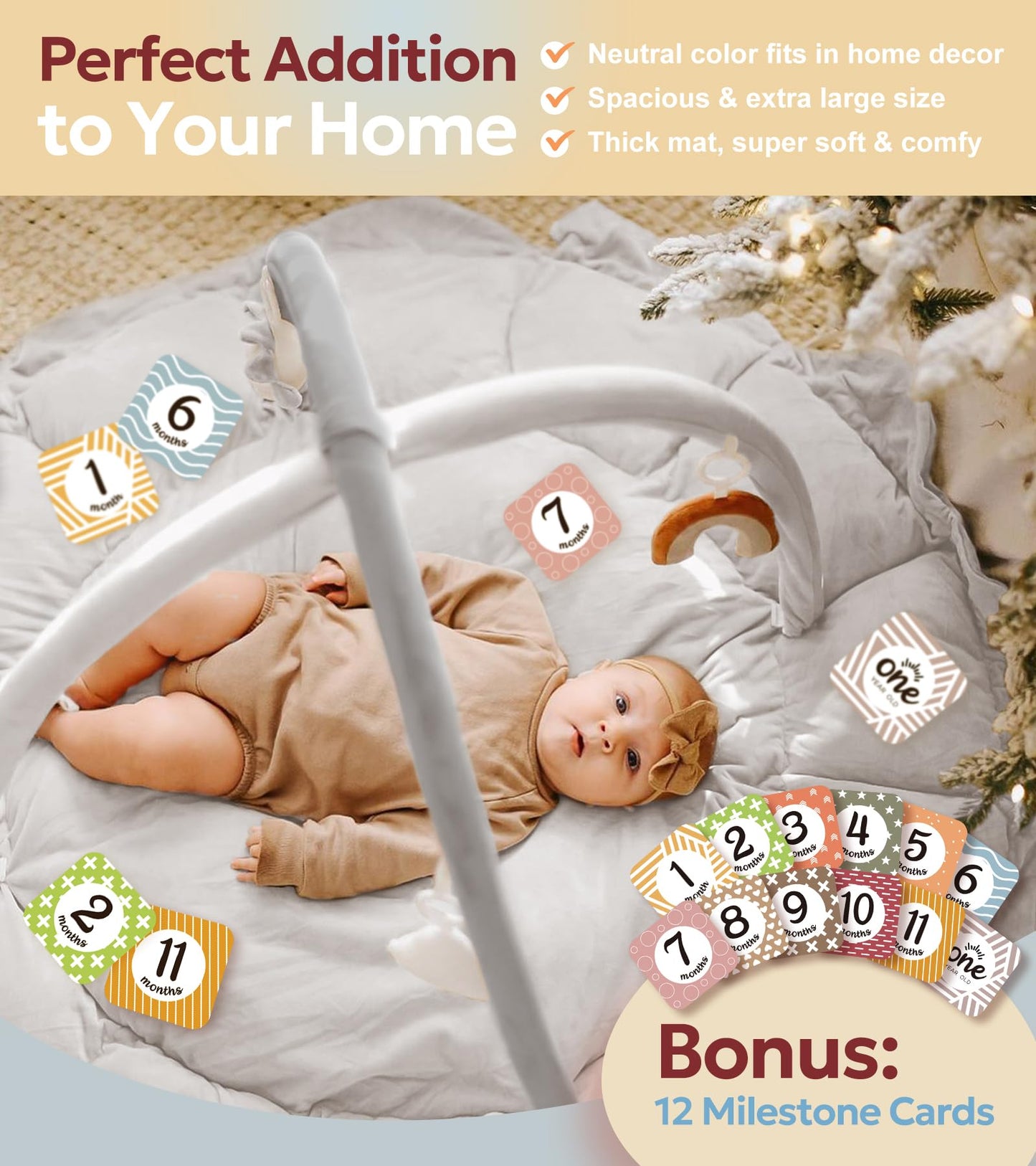 5-in-1 Thick & Plush Baby Play Gym, Baby Play Mats for Floor, Tummy Time Mat with 6 Toys, Convertible Stage-Based Developmental from Babies to Toddlers, Ball Pit, Grey
