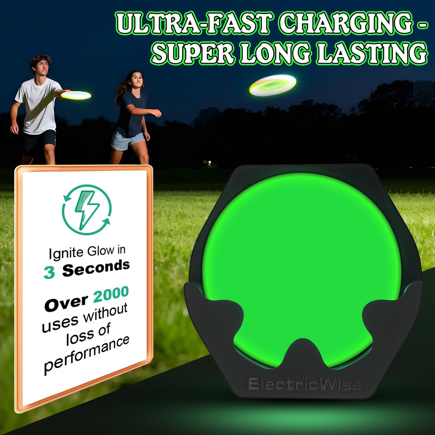 ElectricWise Disc Golf Glow Charger, Fast LED Charging Stand for Glow Discs, Portable UV Light Station Accessory for Night Play, Outdoor Practice, Backyard Fun and Tournament Games(Black)