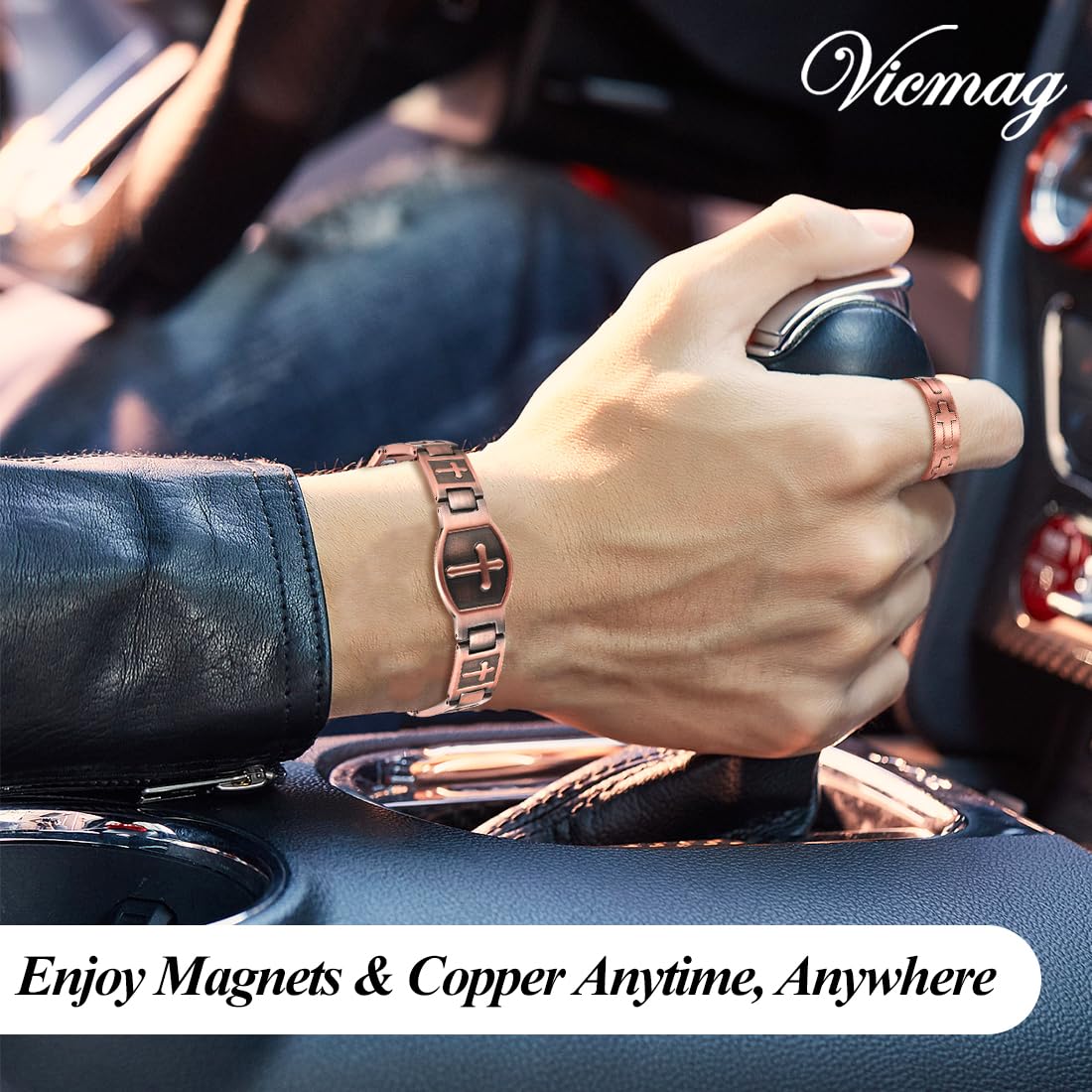 Vicmag Men Copper Bracelet Double Row 100% Solid Pure Copper Jewelry Gift with Adjustment Tool