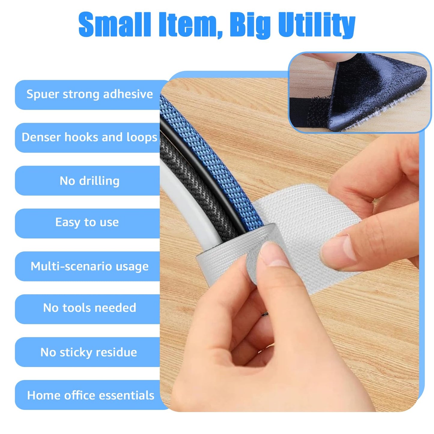 80PCS Hook and Loop Cable Ties, Under Desk Cable Management, Adhesive Cable Straps, Cord Management Hider Idea, Cord Organizer for Desk, Computer Accessories, Home Office Organization, Black+White