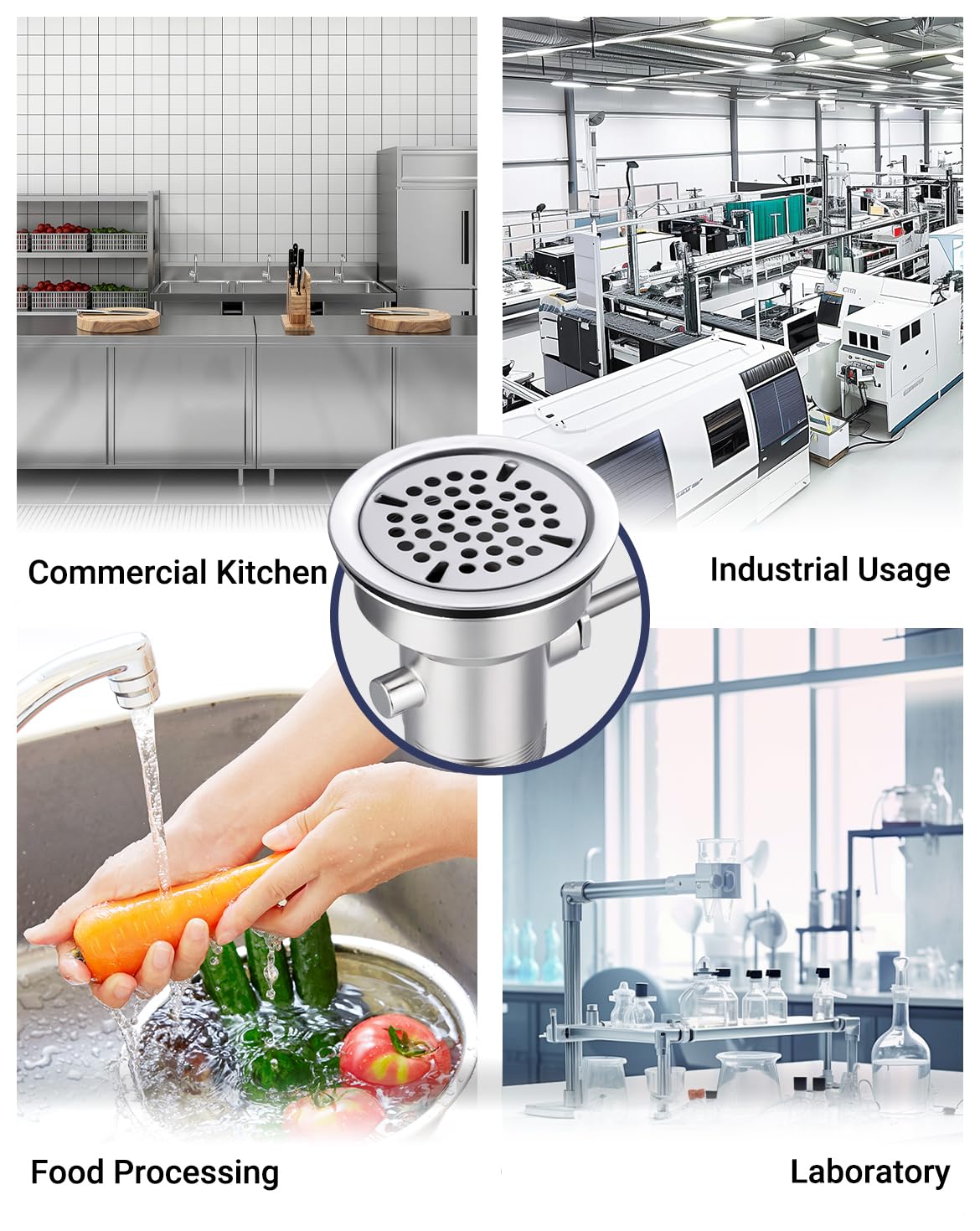 Sepaitek 3-1/2" Commercial Sink Drain with Twist Lever Handle, Waste Drain Valve Without Overflow Inlet for Restaurant 2/3 Compartment Sink, Easy Controll, Block-Free and Leakproof
