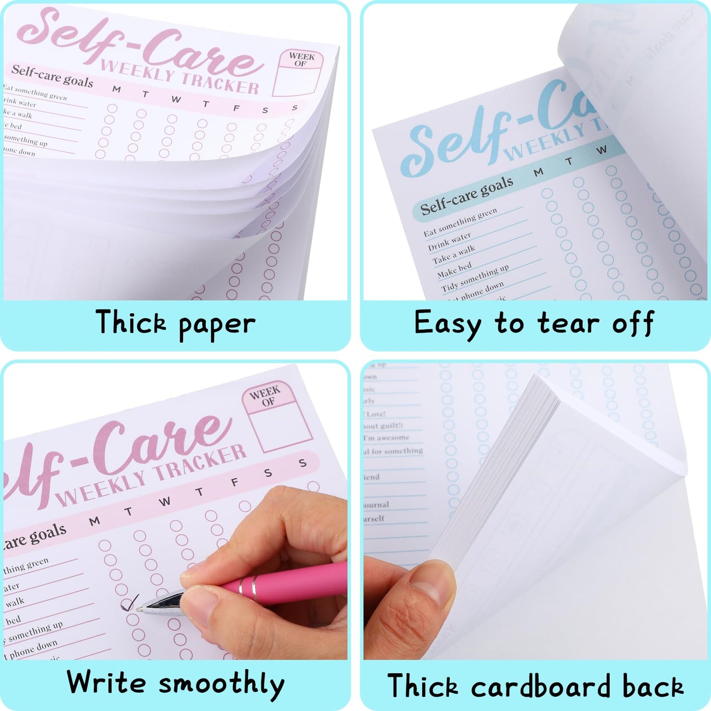Qilery 2 Pack Self Care Weekly Tracker Pad Self Care Checklist Note Pad 6 x 9 Inches Pastel Blue Pink Tracker Mental Health Wellness Planner