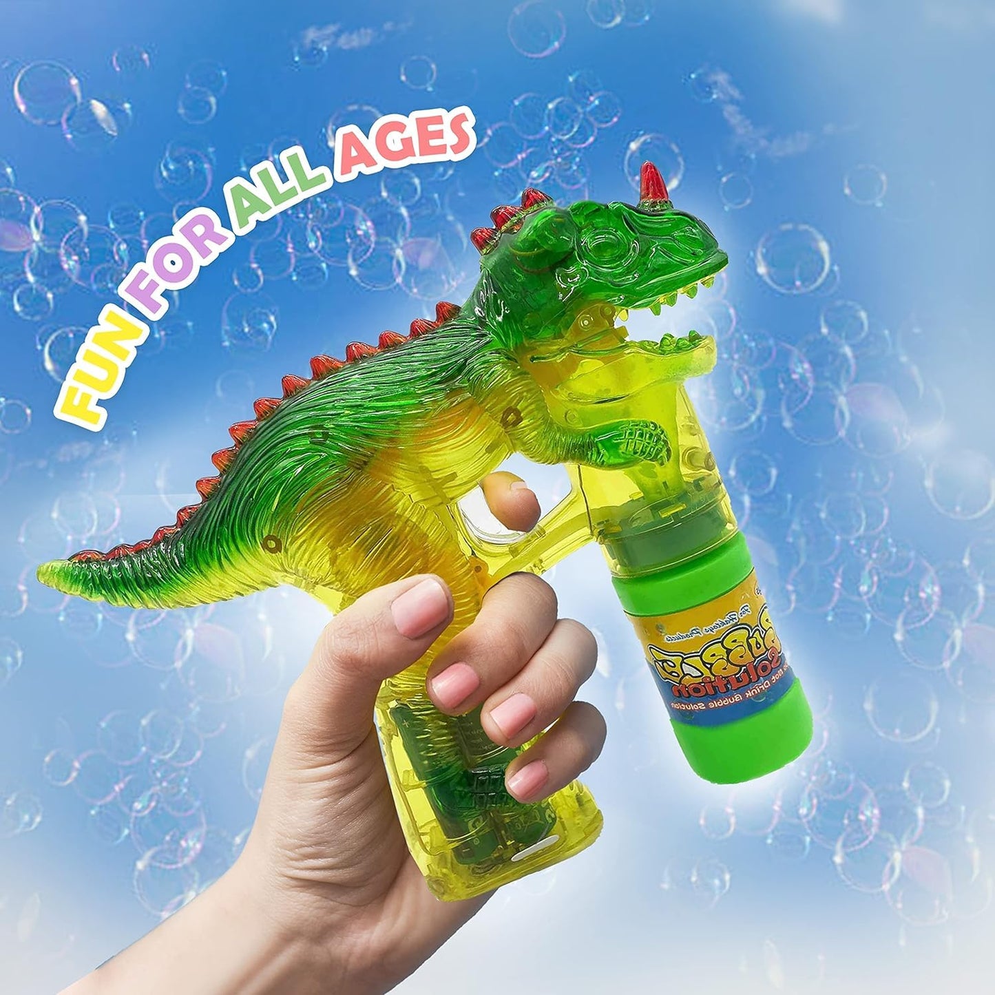 Haktoys Dinosaur Bubble Gun for Kids Automatic Bubble Machine Toy, Outdoor Bubble Maker Blower for Toddlers Boys Girls Backyard Play, 1 Pack with Figurines