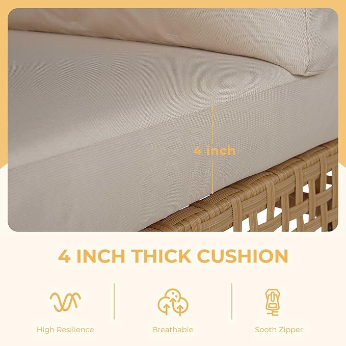 Grand patio 12-Piece Wicker Patio Furniture Set, Boho Outdoor Conversation Set Sectional Sofa with Water Resistant Beige Thick Cushions and Coffee Table, Cream