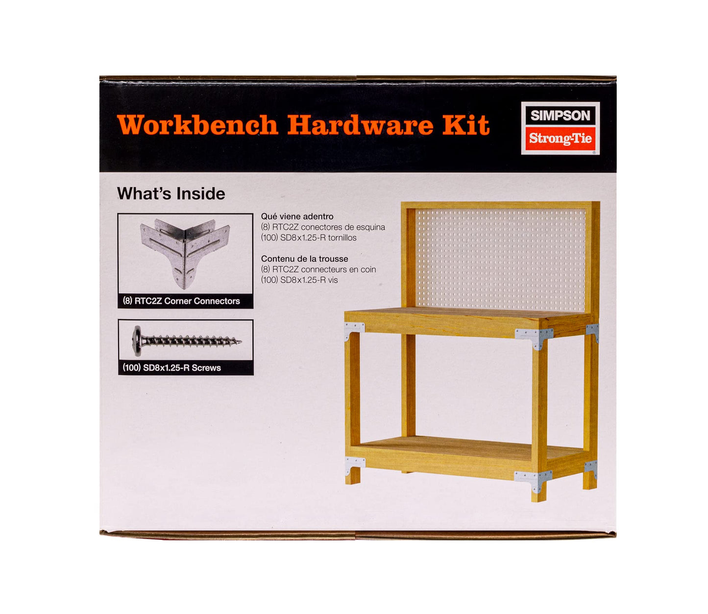 Simpson Strong-Tie WBSK - Workbench and Shelving Hardware Kit Featuring Rigid Tie RTC2Z Corner Connector & Wafer-Head Screws, Ideal for Woodworking & Home Improvement Projects