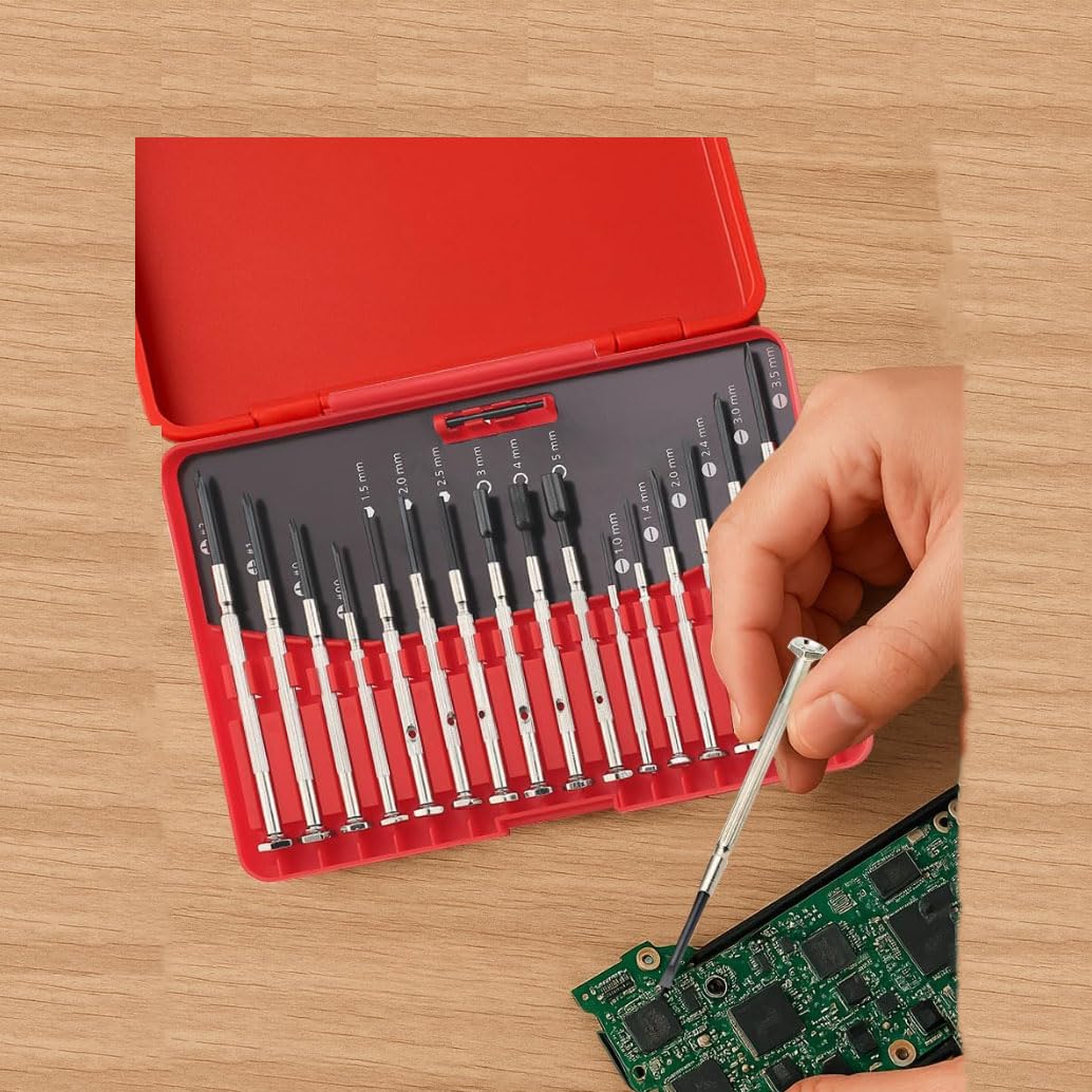 16PCS Precision Screwdriver Kit Compact Storage Case Mini Drivers for Electronics Repair Phones Cameras Laptops, Red