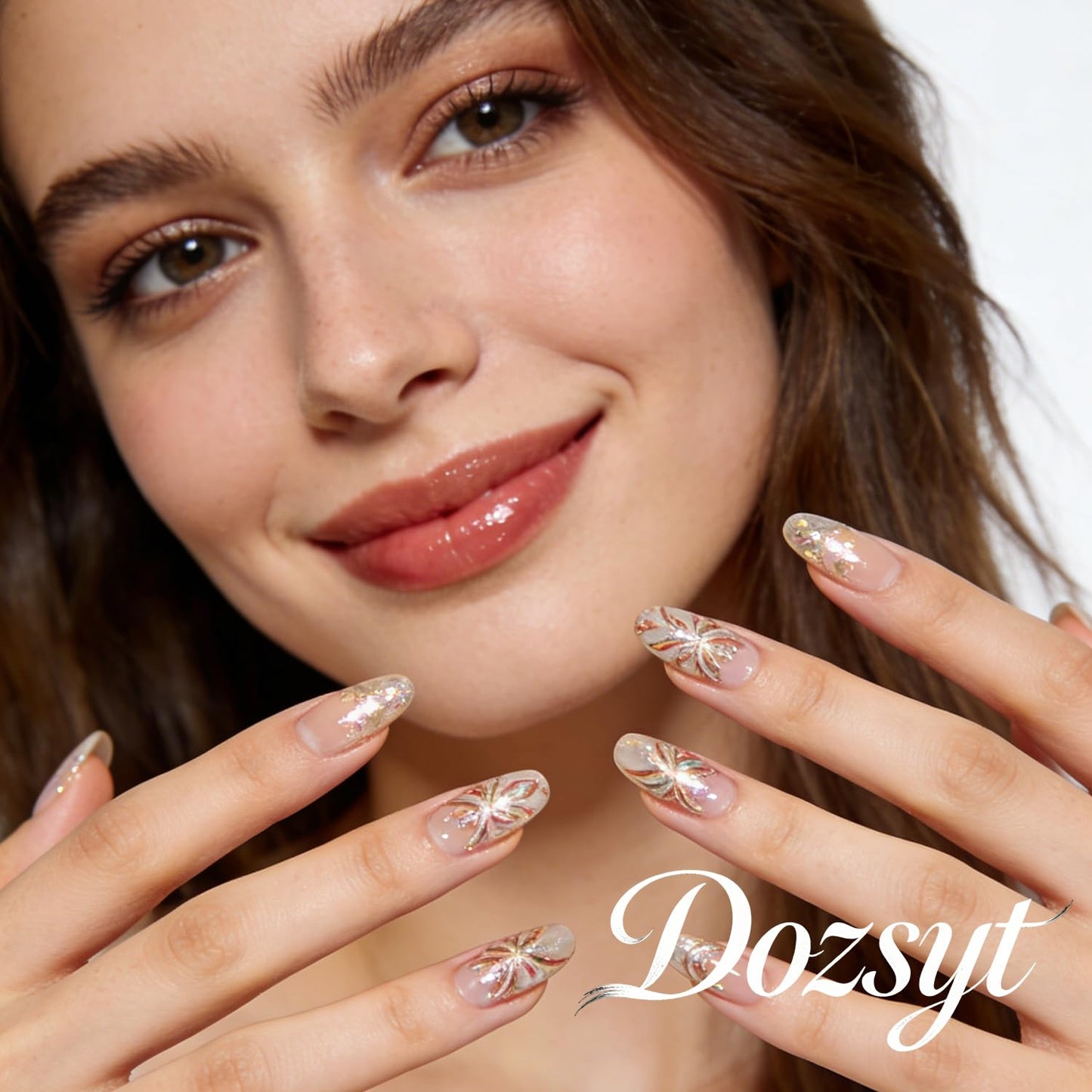 Almond Press On Nails Medium Long Fake Nails Press Ons With 3D Cherry Rhinestone Design Acrylic Nails Silver Bow False Nails Pink Glossy Glue On Nails For Women
