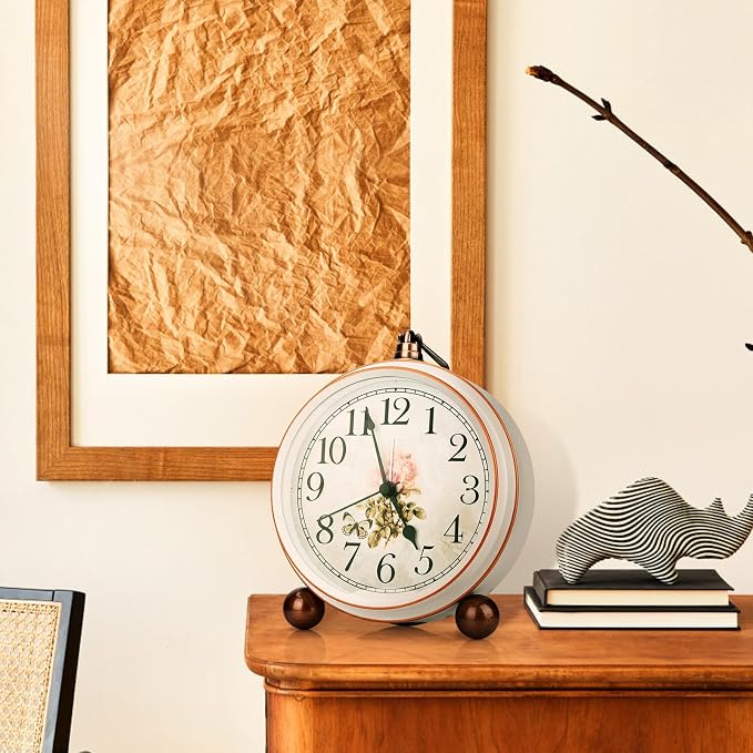 Maxspace Classic Vintage Clock - Elegant and Decorative Analog Clocks,Silent Non-Ticking Clock with Distressed Metal Frame for Office, Living Room or Bedroom