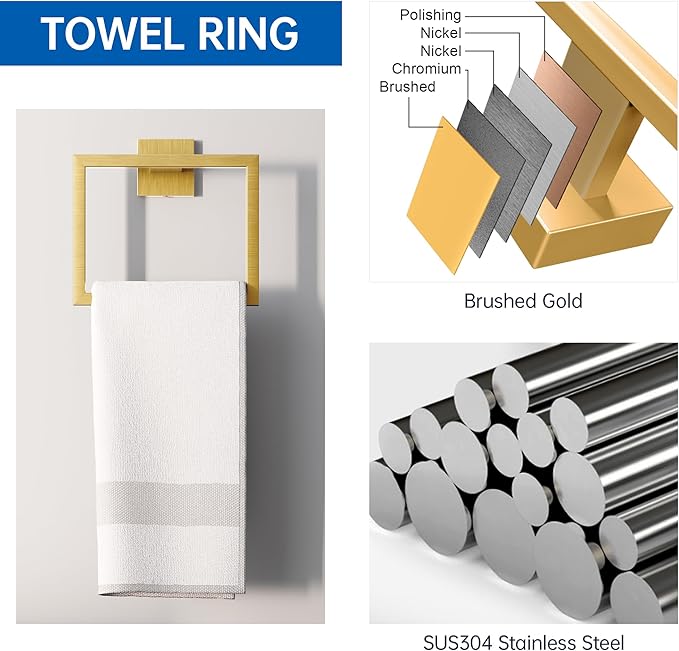 10-Piece Bathroom Hardware Accessories Set, 16 Inch SUS304 Stainless Steel Towel Bar Set, Wall Mounted Bathroom Towel Holders, Towel Hooks with Toilet Paper Holder
