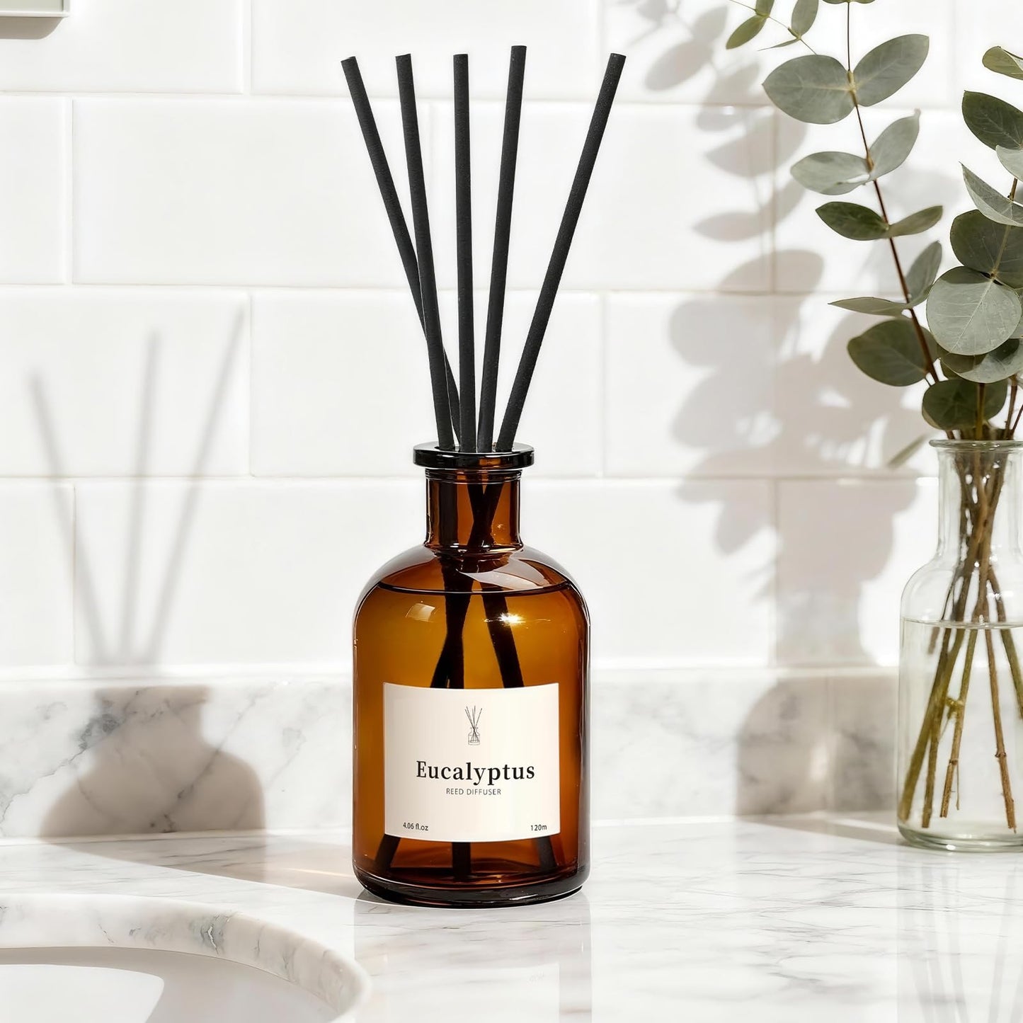 Reed Diffuser Set, 8.12 fl.oz Eucalyptus Scented Diffuser with Sticks, Up to 120 Days, Home Fragrance Reed Diffuser for Bathroom Shelf Decor & Room Freshener, 2 Pack
