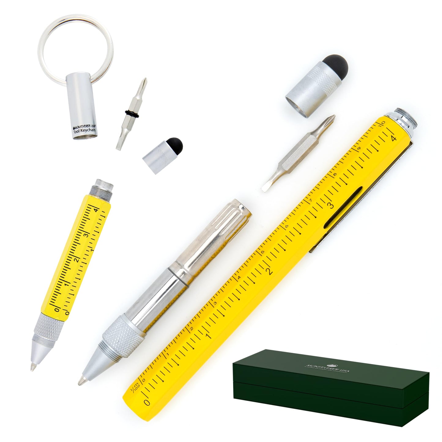 Monteverde One Touch Tool Set Ballpoint Pen with Stylus Yellow + Tool Pen Keychain – 6-in-1 Multifunction Pen Set from Exclusive Collection – Ideal for Engineers (MV35478)