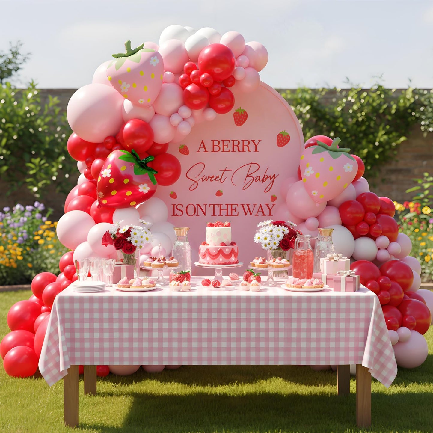 120pcs Strawberry Balloon Arch Kit with Red Pink Sand White Foil Strawberry Balloons for Baby Shower Birthday Party Decorations