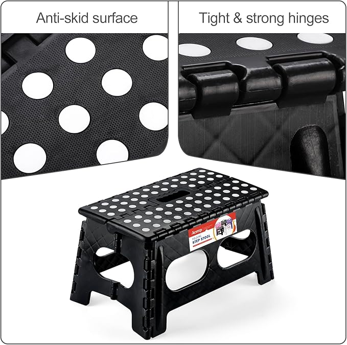 ACSTEP Foldable Step Stool for Kids and Adults,15-Inch Extra Wide 9-Inch Height (2 Pack) More Safe and Comfortable Holds Up to 300 lbs Folding Step Stool for Bathroom, Garden, Kitchen（Black）