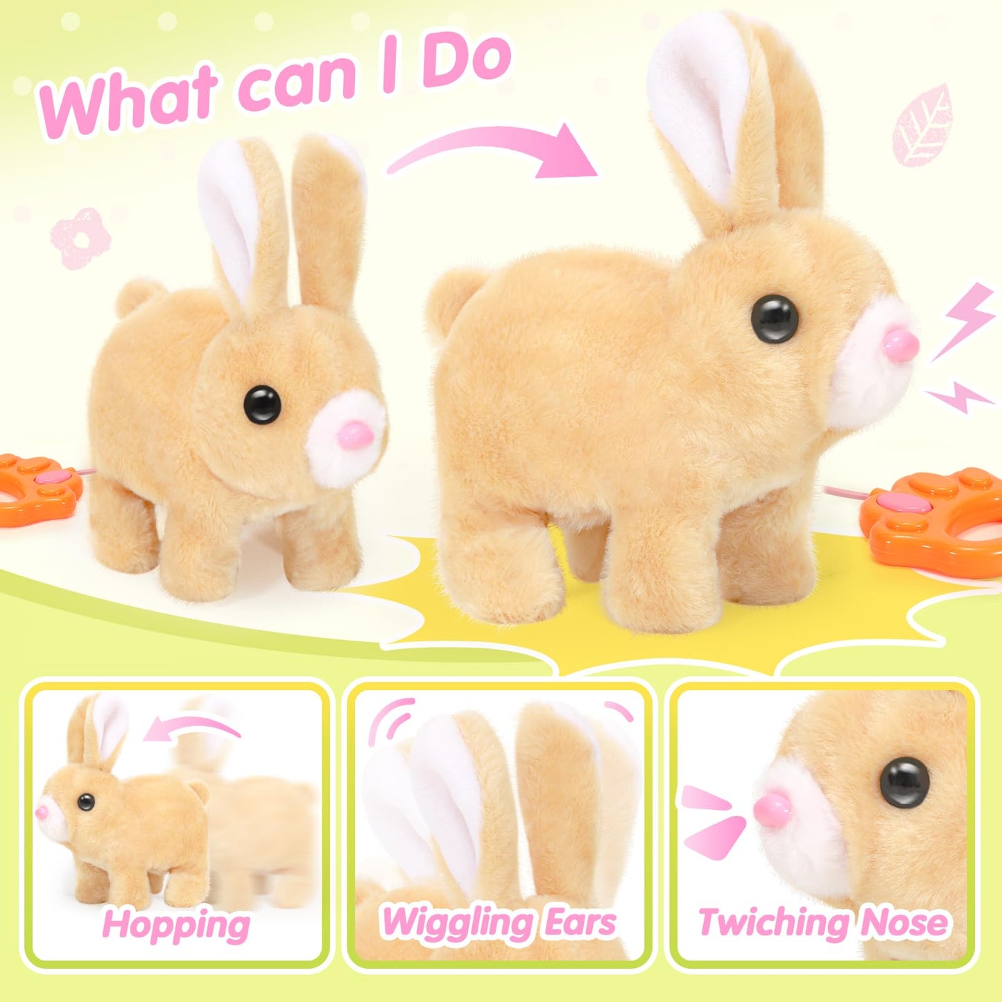 CatchCute Easter Plush Bunny Toys for Kids,Interactive Bunny with Sounds,Can Walk,Wag Tail and Twitch Nose with Remote Control Leash,Easter Eggs with Pull Back Cars,Easter Birthday Gift for Toddlers