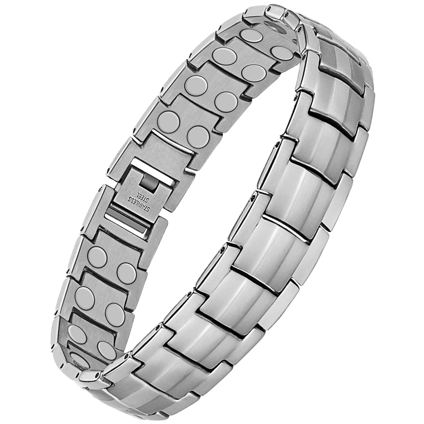Feraco Magnetic Bracelet for Men Titanium Steel Bracelets with Double Row Magnets Adjustable (Silver)