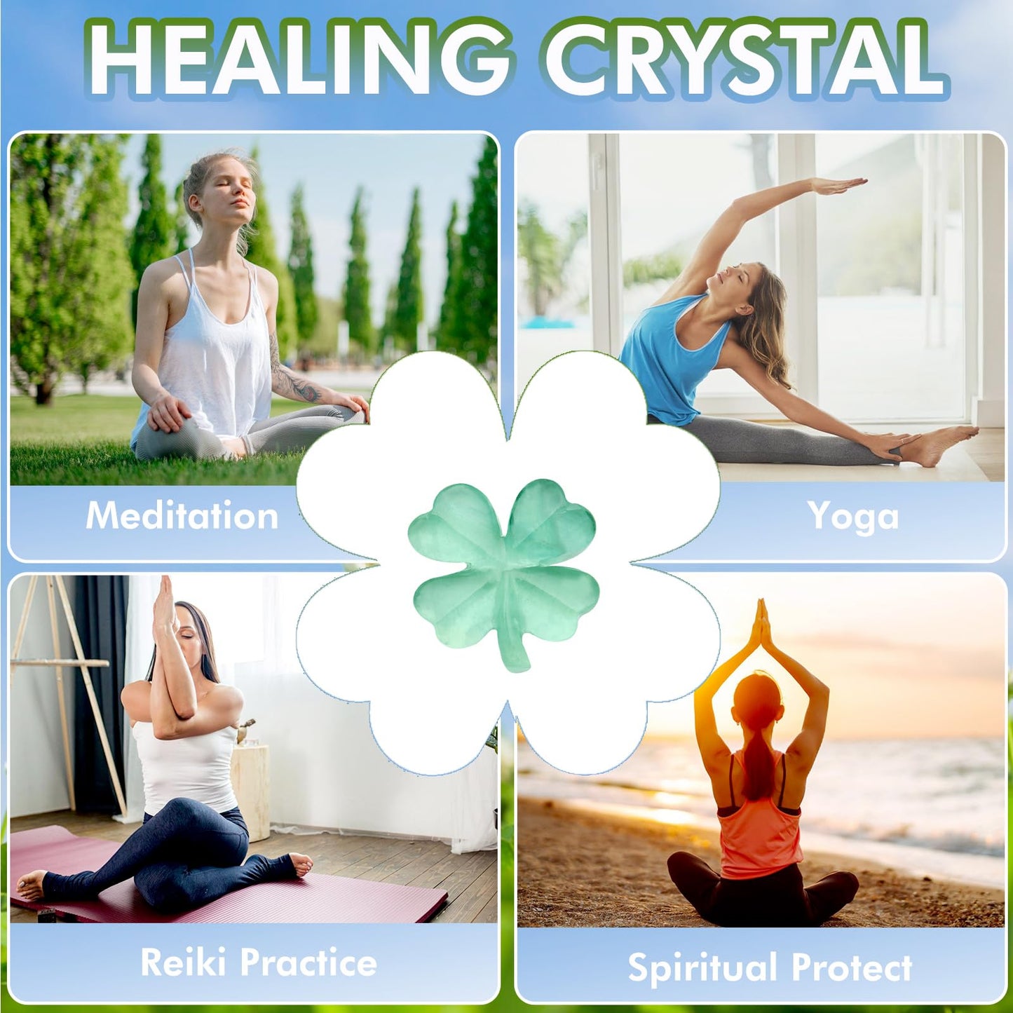 Hguxmcu Natural Fluorite Four Leaf Clover - Feng Shui Lucky Crystal for Love Positivity, Polished Healing Stone Decor, Birthday Gift for Her Gift for Women Men