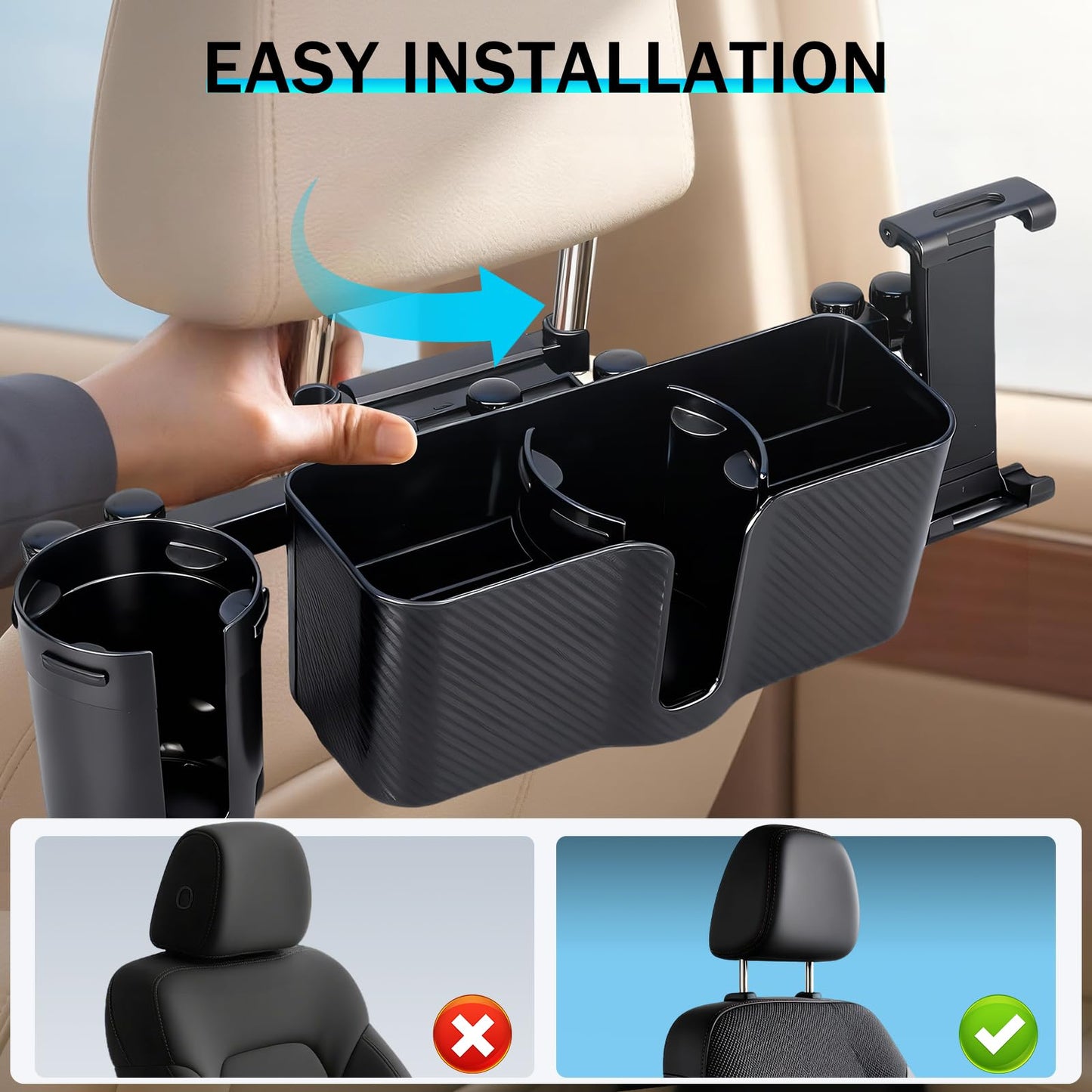 Boost 3 in 1 Car Backseat Organizer, Back Seat Storage with Cup Holder, Tissue Box, Tablet & Phone Holder Hooks, Travel Accessories for Kids Trips, Family Rides & Daily, Essential Accessory