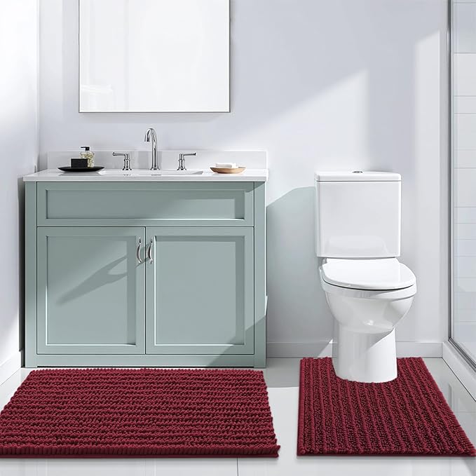 Arotive Luxury Chenille Bathroom Rug Mat, Extra Soft Thick Absorbent Shaggy Bath Rugs, Non-Slip Machine Wash Dry, Plush Bath Mats for Bathroom, Shower and Tub, 47x32, Burgundy